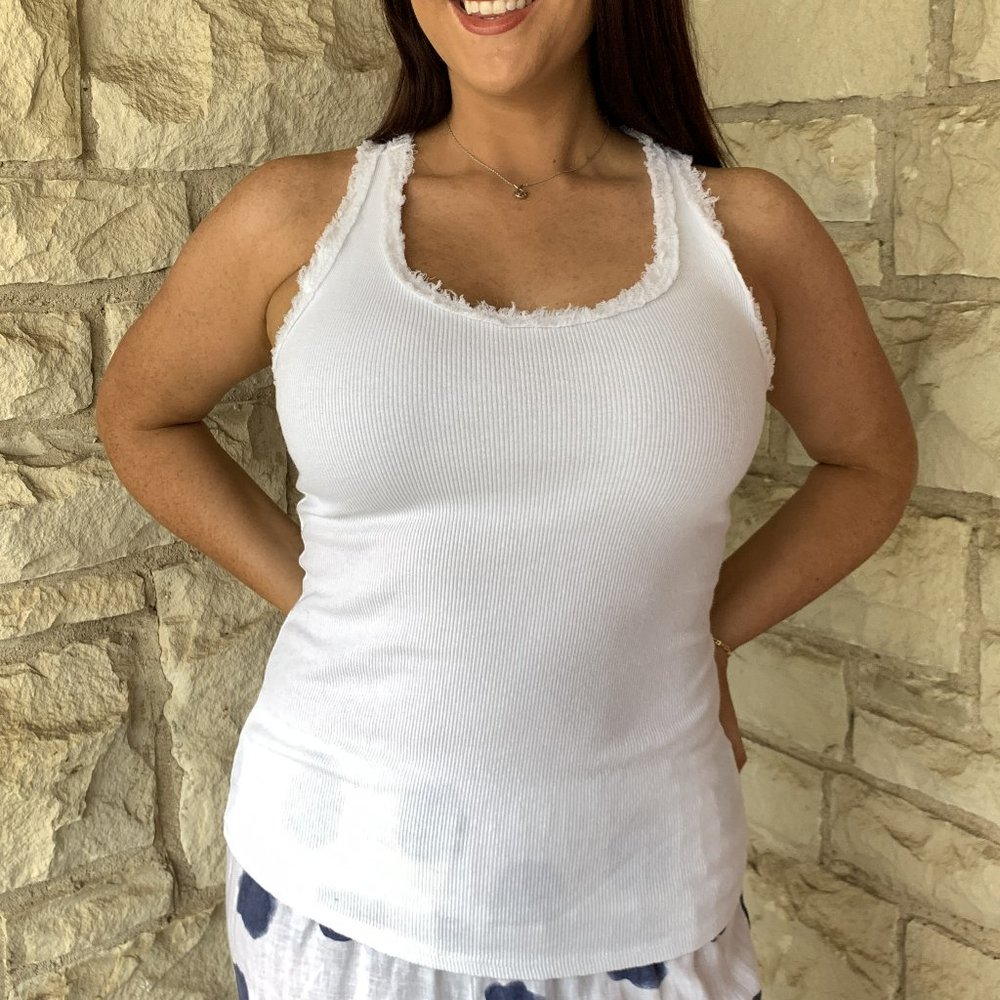 NWT Look Mode White Racerback Top With Sequins Detail